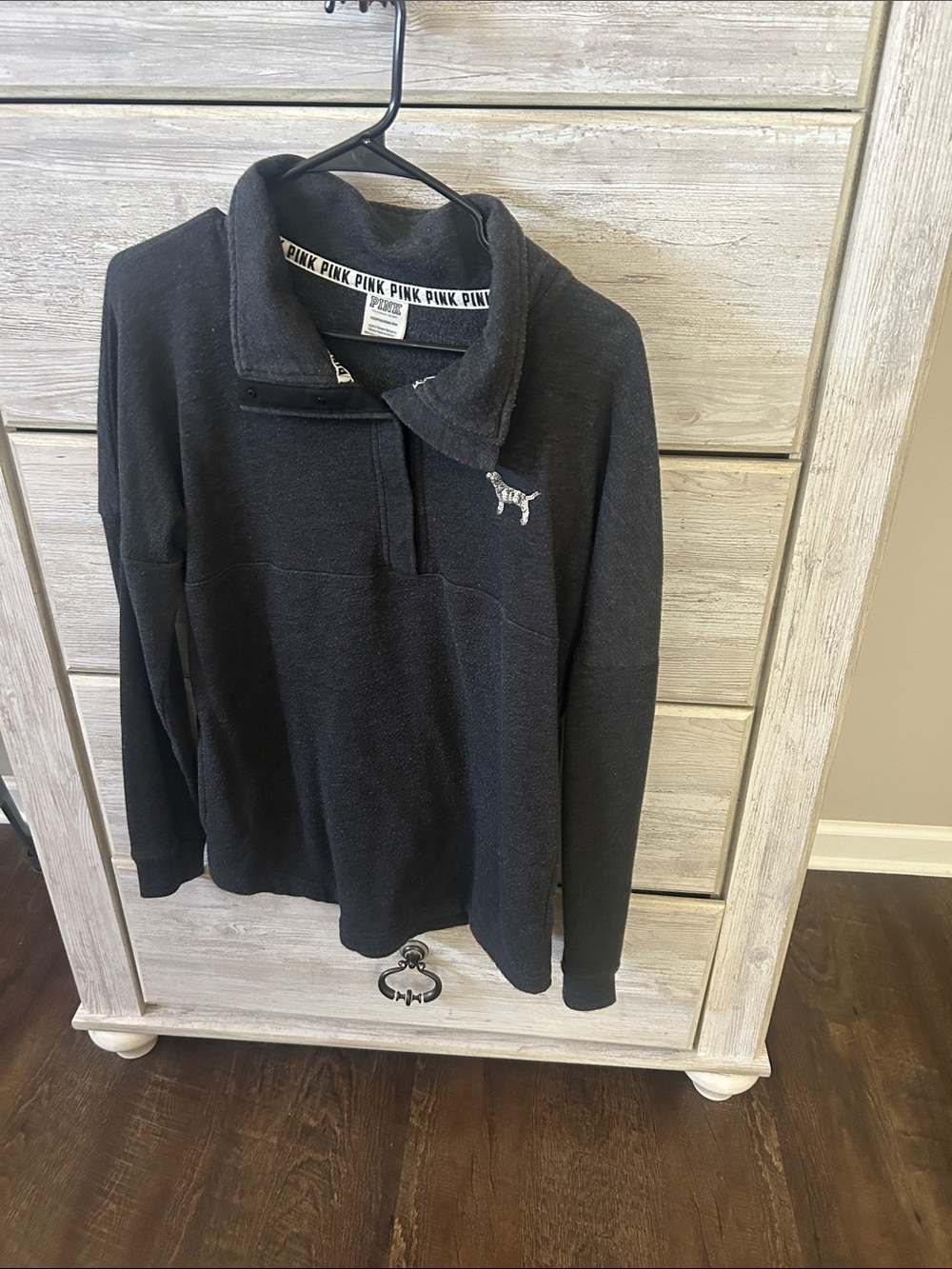 💕 PINK Victoria's Secret Sz XS Gray 1/4 Snap Fleece Pullover Sequin Sweatshirt 💕